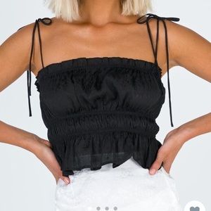 Princess Polly Black Shiny Crop Top Size 4